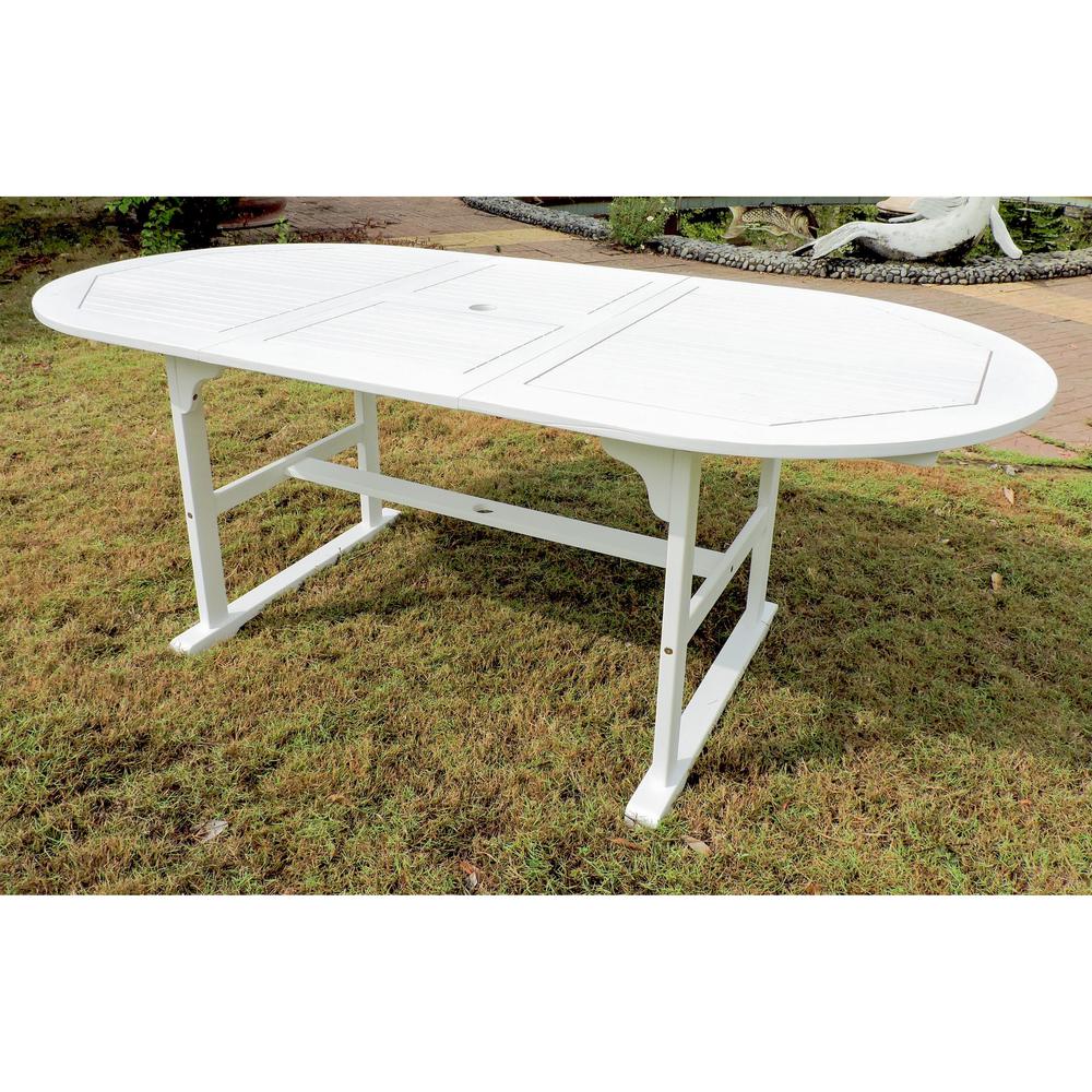 Royal Fiji 59-inch / 79-inch Acacia Oval Extendable Dining Table w/Fold Out Leaf, Antique White