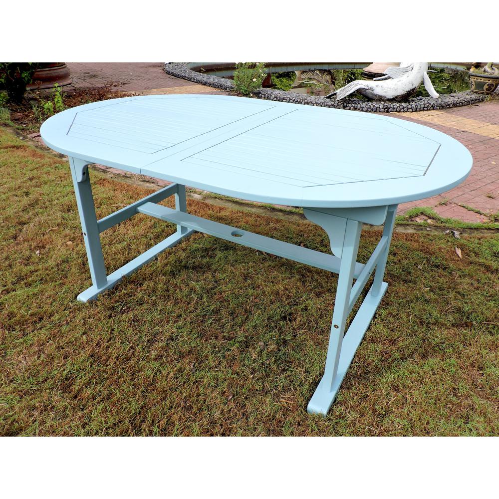Royal Fiji 59-inch / 79-inch Acacia Oval Extendable Dining Table w/Fold Out Leaf, Sky Blue