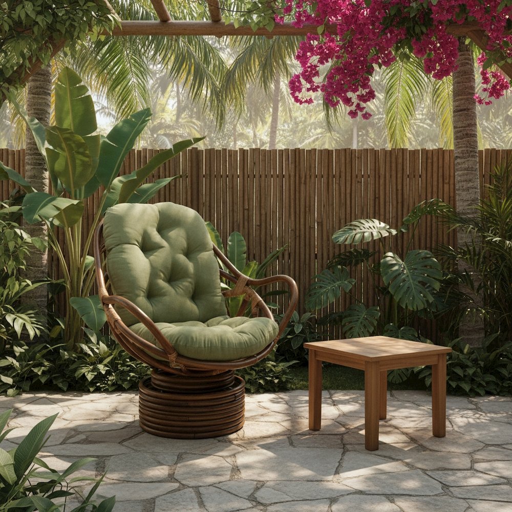 Swivel Rocker, Brown Rattan and Micro Suede Cushion, Sage Plush Seating