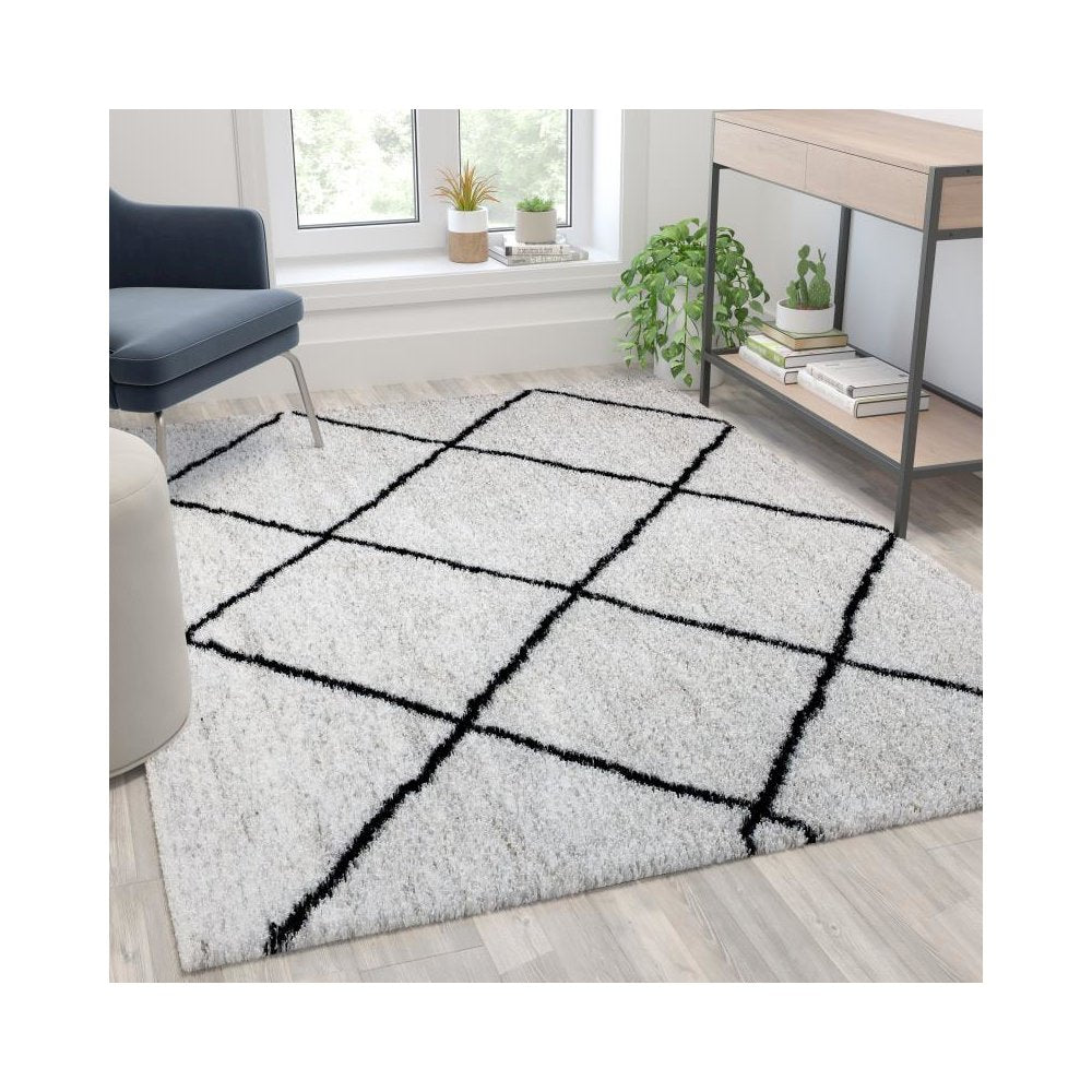 Shag Style Diamond Trellis Area Rug - 5' x 7' - Ivory