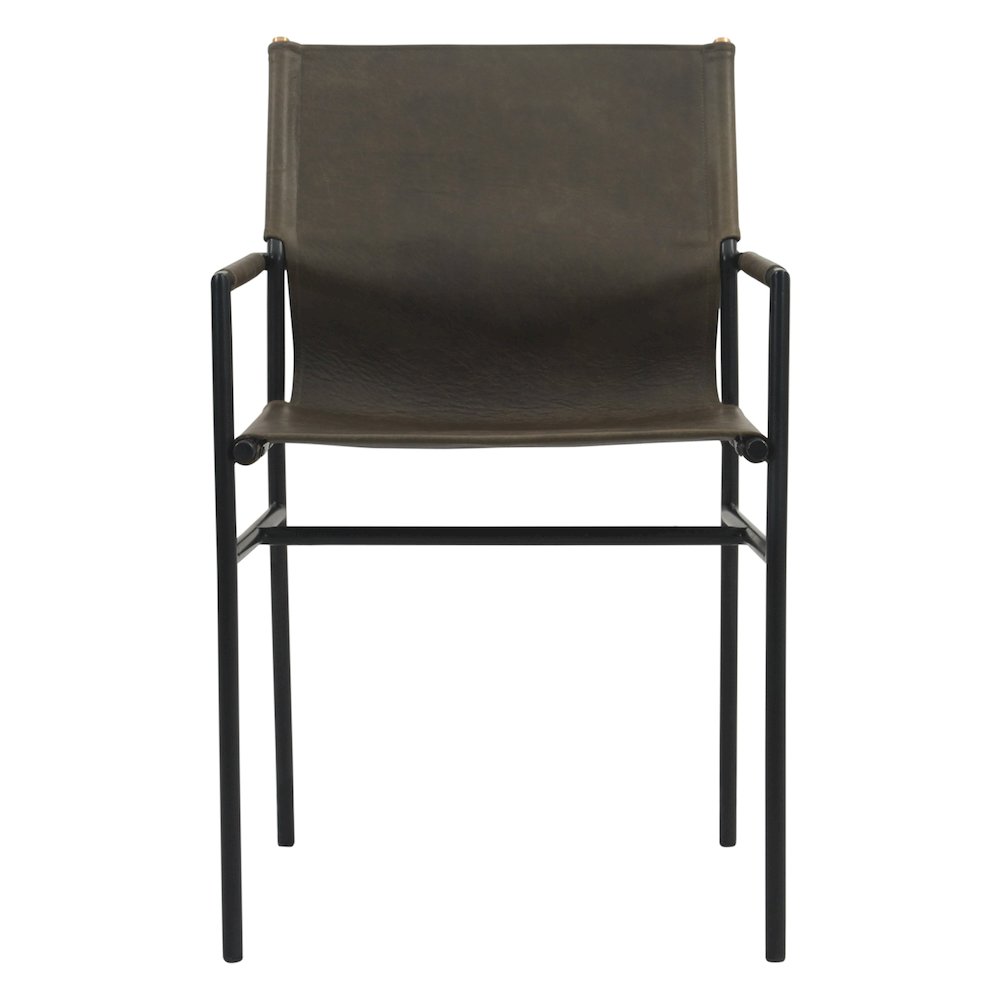 Sutton 20" Dining Armchair Olive Green Leather and Iron