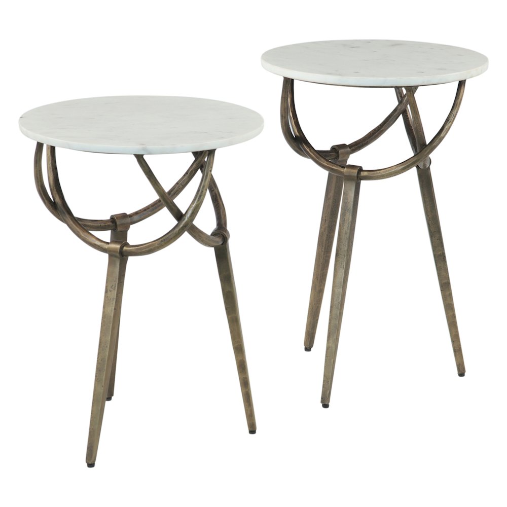 Odessa 16" Side Table with White Marble and Antique Brass Base, Set of 2
