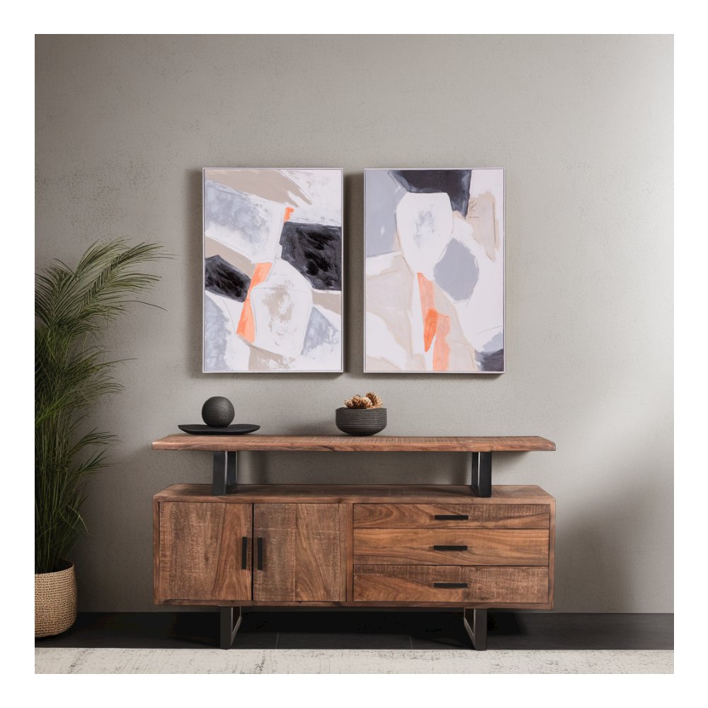 Muted Mosaic 2 Hand Painted Framed Diptych