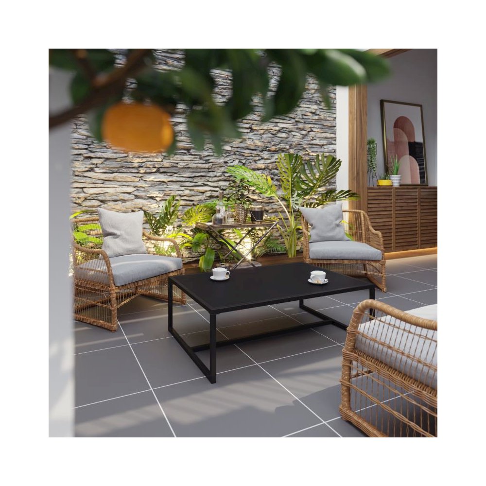 Outdoor Patio Coffee Table Commercial Grade Black Coffee Table for Deck, Porch, or Poolside - Steel Square Leg Frame
