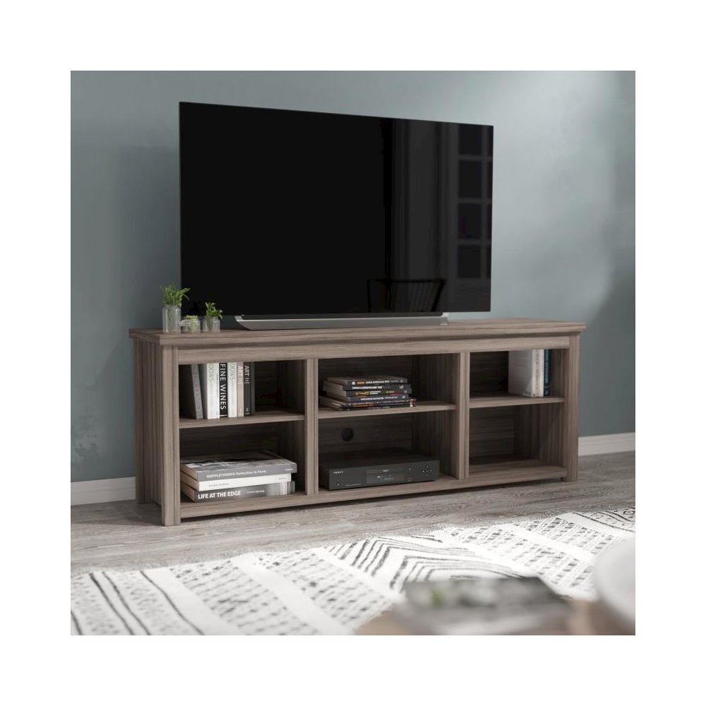 Farmhouse TV Stand up to 80" TVs - 65" Engineered Wood Framed Media Console with Open Storage in Gray Wash Oak Finish
