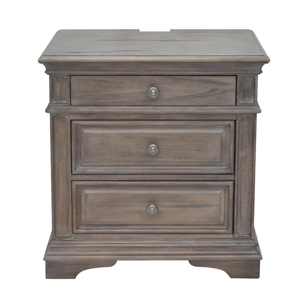 Driftwood Finished 3 Drawer Nightstand - Bedside Table with Drawers