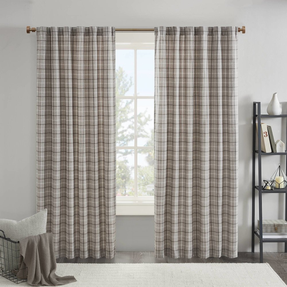 Plaid Rod Pocket and Back Tab Curtain Panel with Fleece Lining
