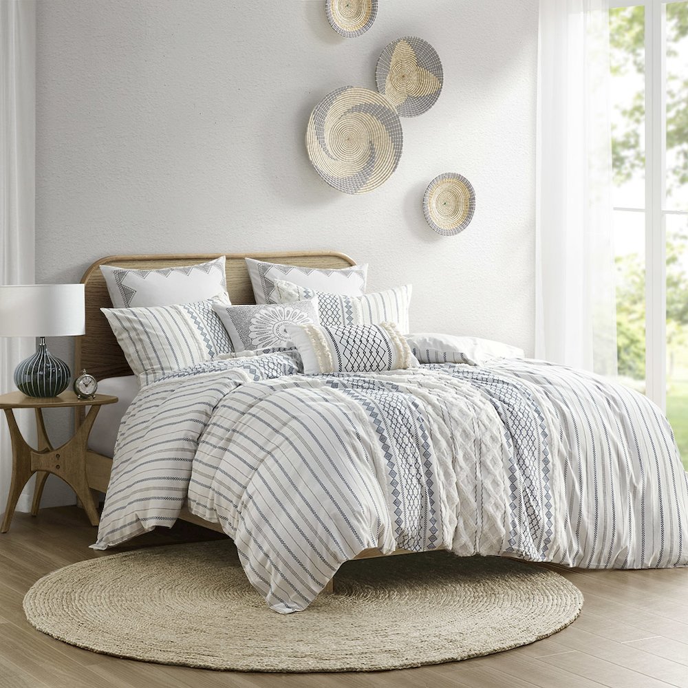 Cotton Printed Duvet Cover Set with Chenille