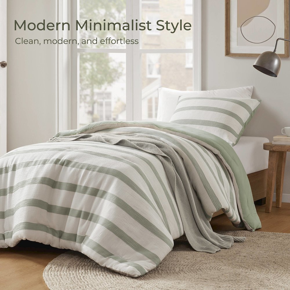 Merritt Yarn-dyed striped comforter, Sage Green color