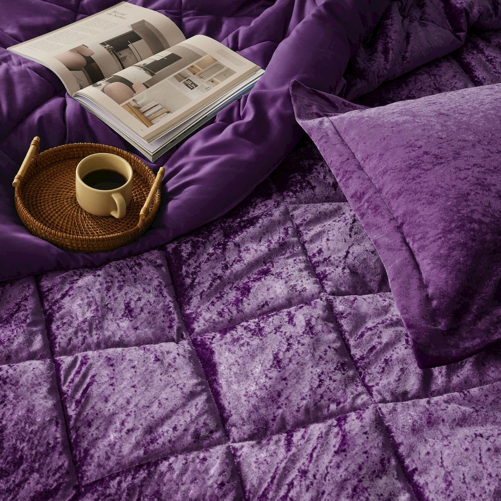Felicia Velvet Comforter Set with Throw Pillow, Purple color