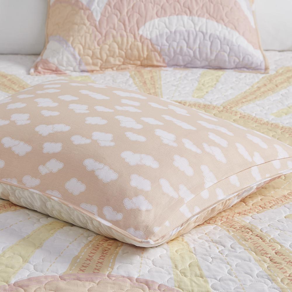 Reversible Sunshine Printed Cotton Quilt Set with Throw Pillow