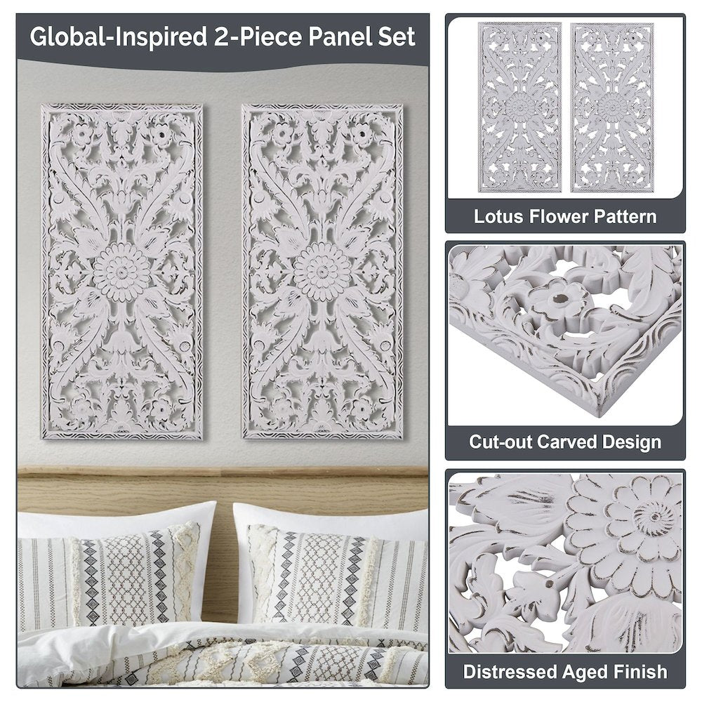 Botanical Panel Distressed Carved Wood 2-piece Wall Decor Set