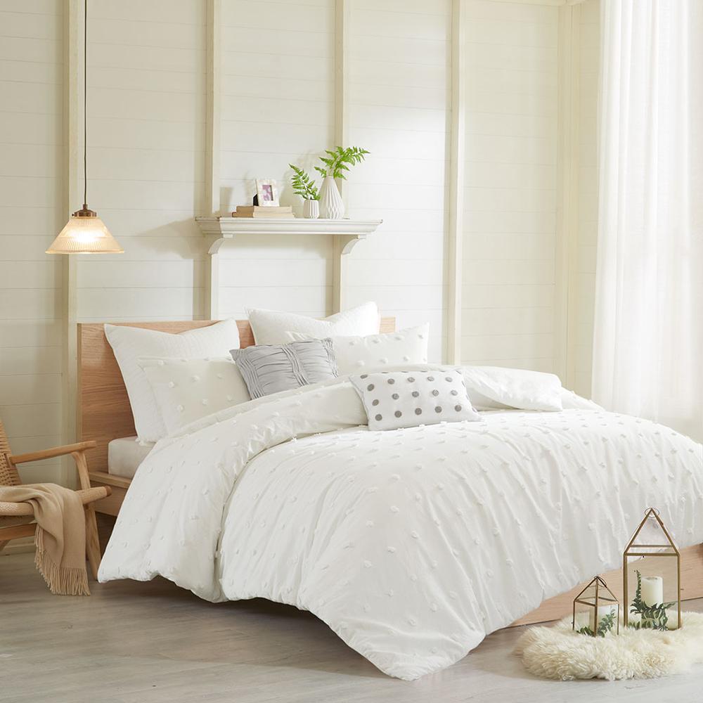 Cotton Jacquard Duvet Cover Set with Euro Shams and Throw Pillows