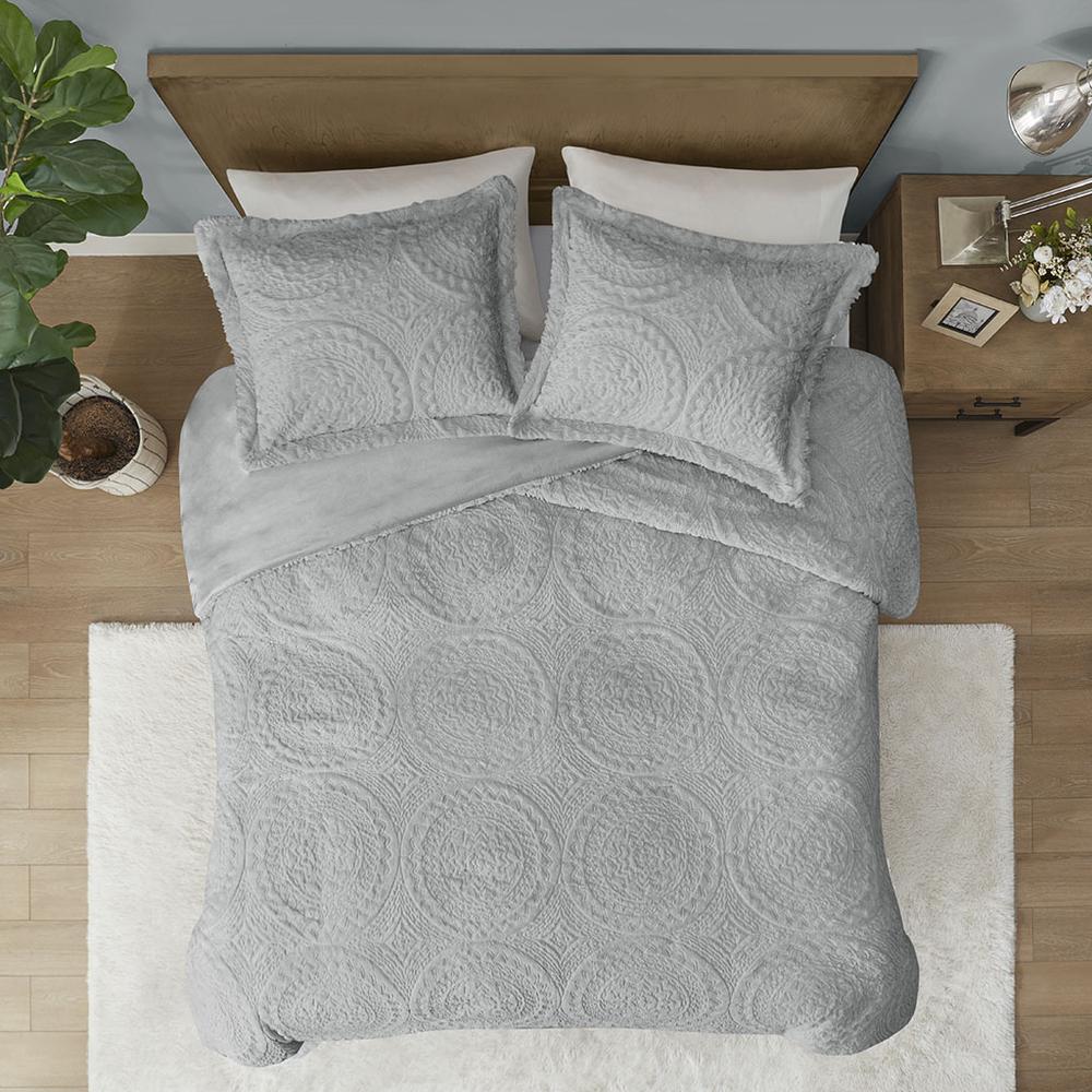 Embroidered Medallion Faux Fur Ultra Plush Comforter Mini Set