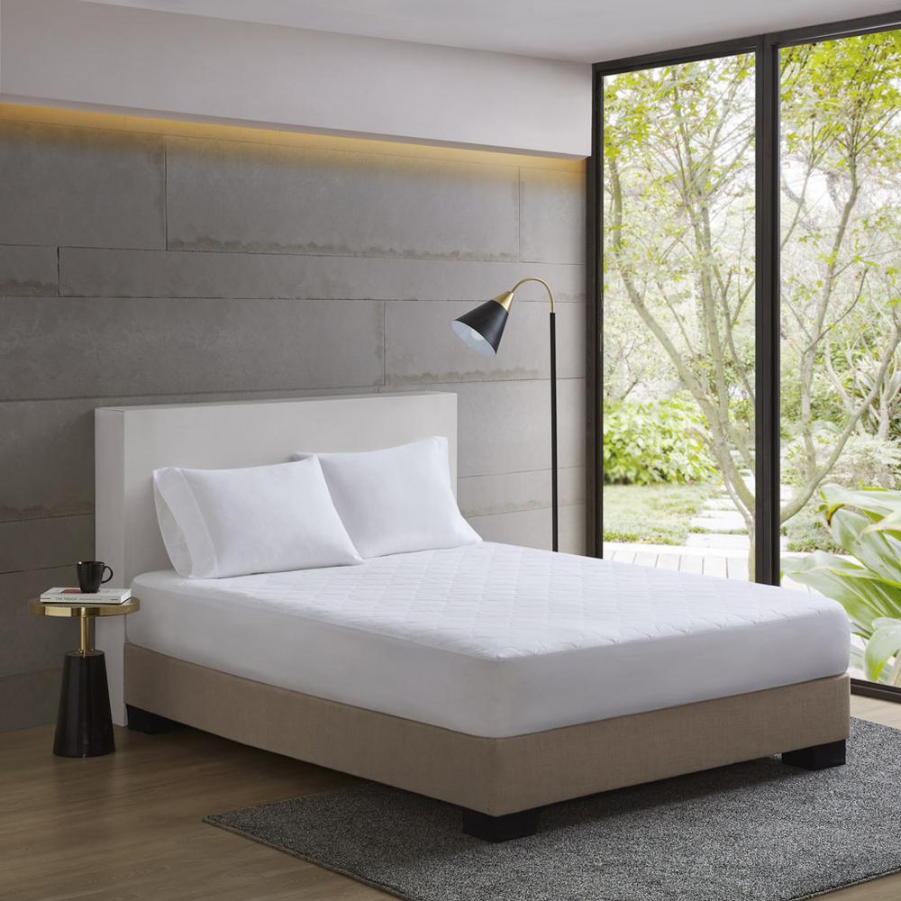 All Natural Cotton Percale Quilted Mattress Pad, White color