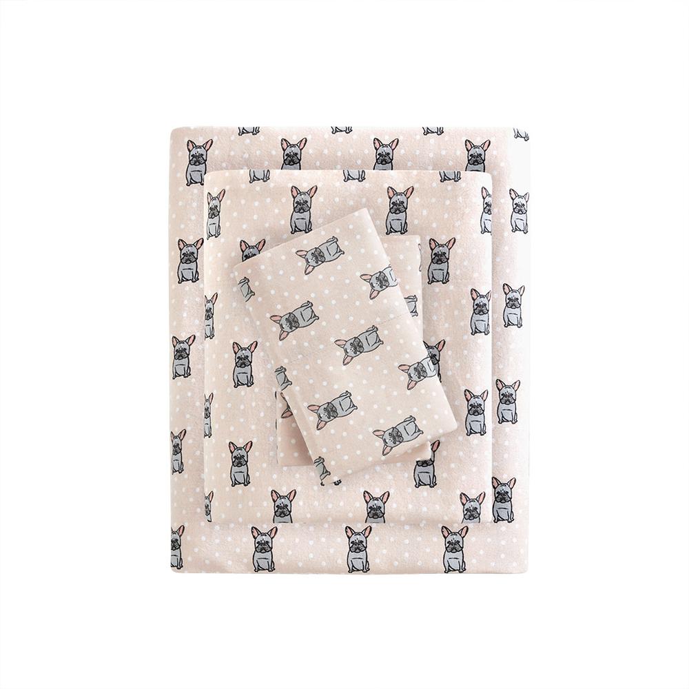 Cozy Flannel Printed Sheet Set, Pink French Bulldog color