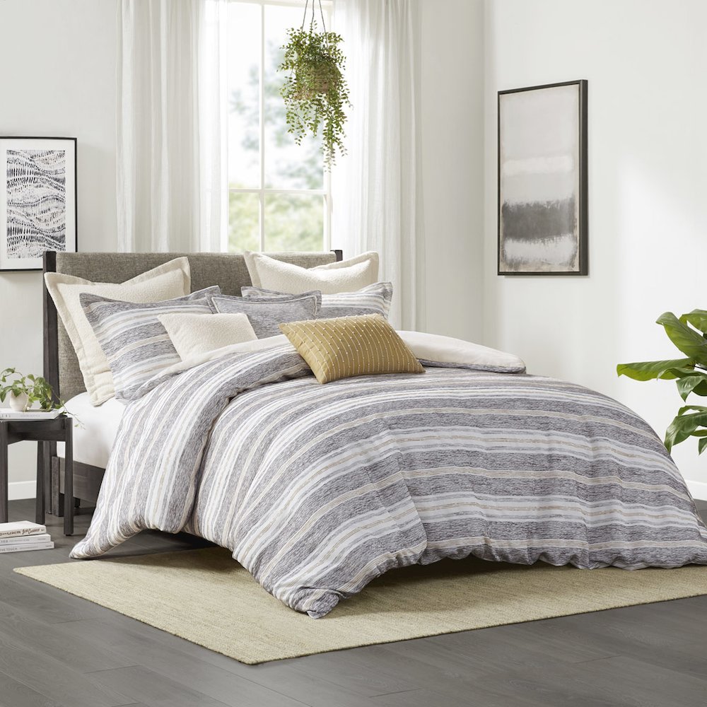 Oversized Chenille Jacquard Striped Comforter Set with Euro Shams