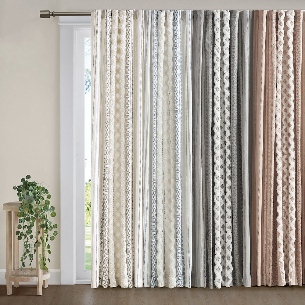 Cotton Printed Curtain Panel with Chenille Stripe and Lining