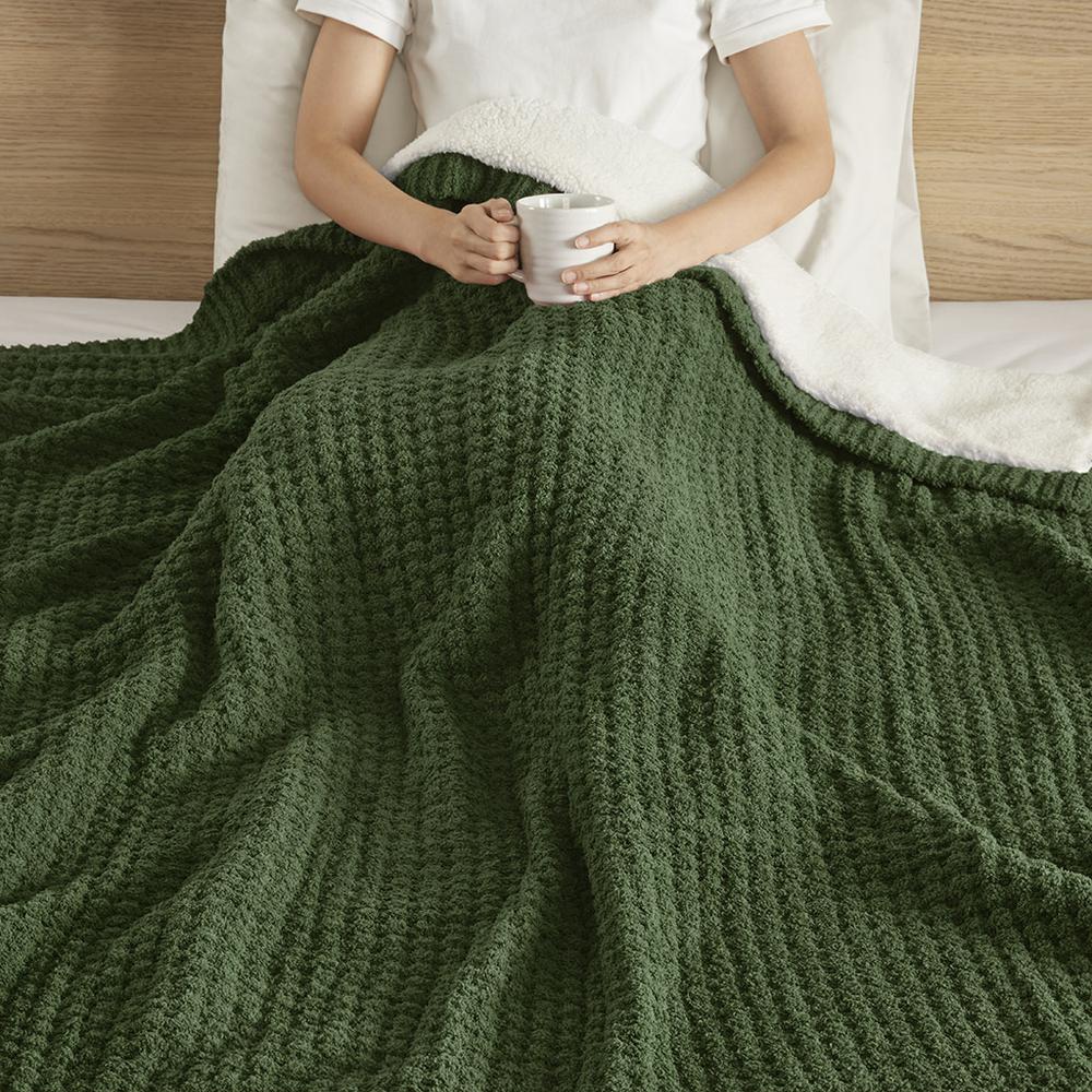 Rowan Waffle Knit Chenille Throw, Green color