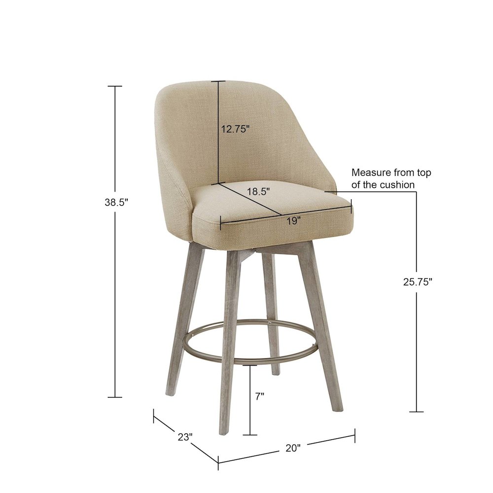 Pearce Swivel Upholstered Counter Stool with Solid Wood Legs & Metal Footrest