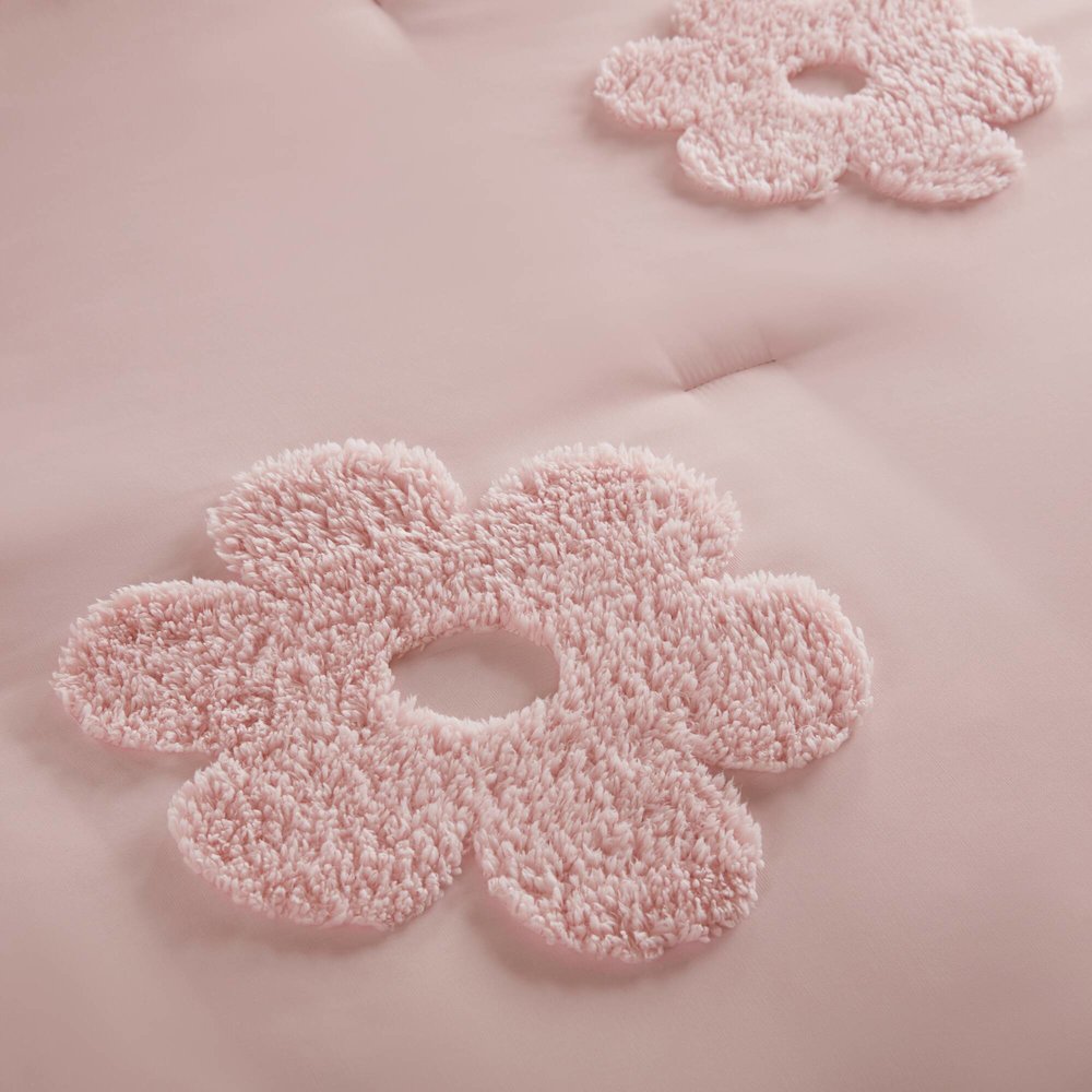 Floral Reversible Tufted Chenille Comforter Set with Flower Throw Pillow