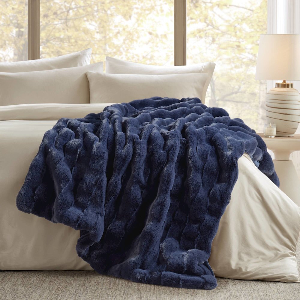 Vivienne Faux Fur Throw, Navy color