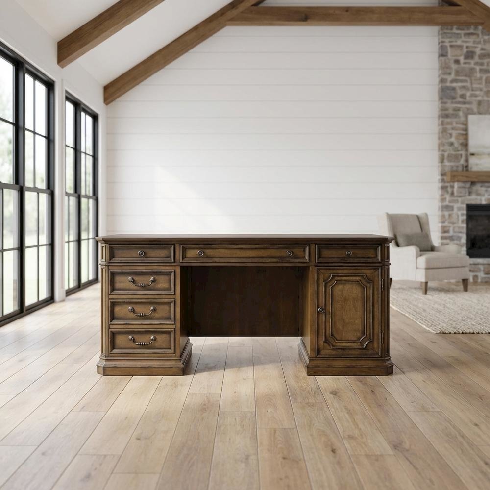 Traditional Antique Toffee Credenza with Wood Veneers and Spacious Storage