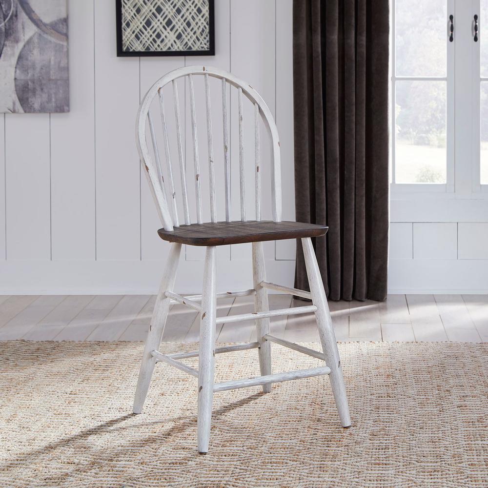 Farmhouse Windsor Back Counter Chair in Two Tone White w/ Wood Tone Top