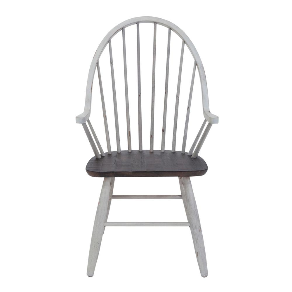 Farmhouse Windsor Back Arm Chair in Two Tone White w/ Wood Tone Top