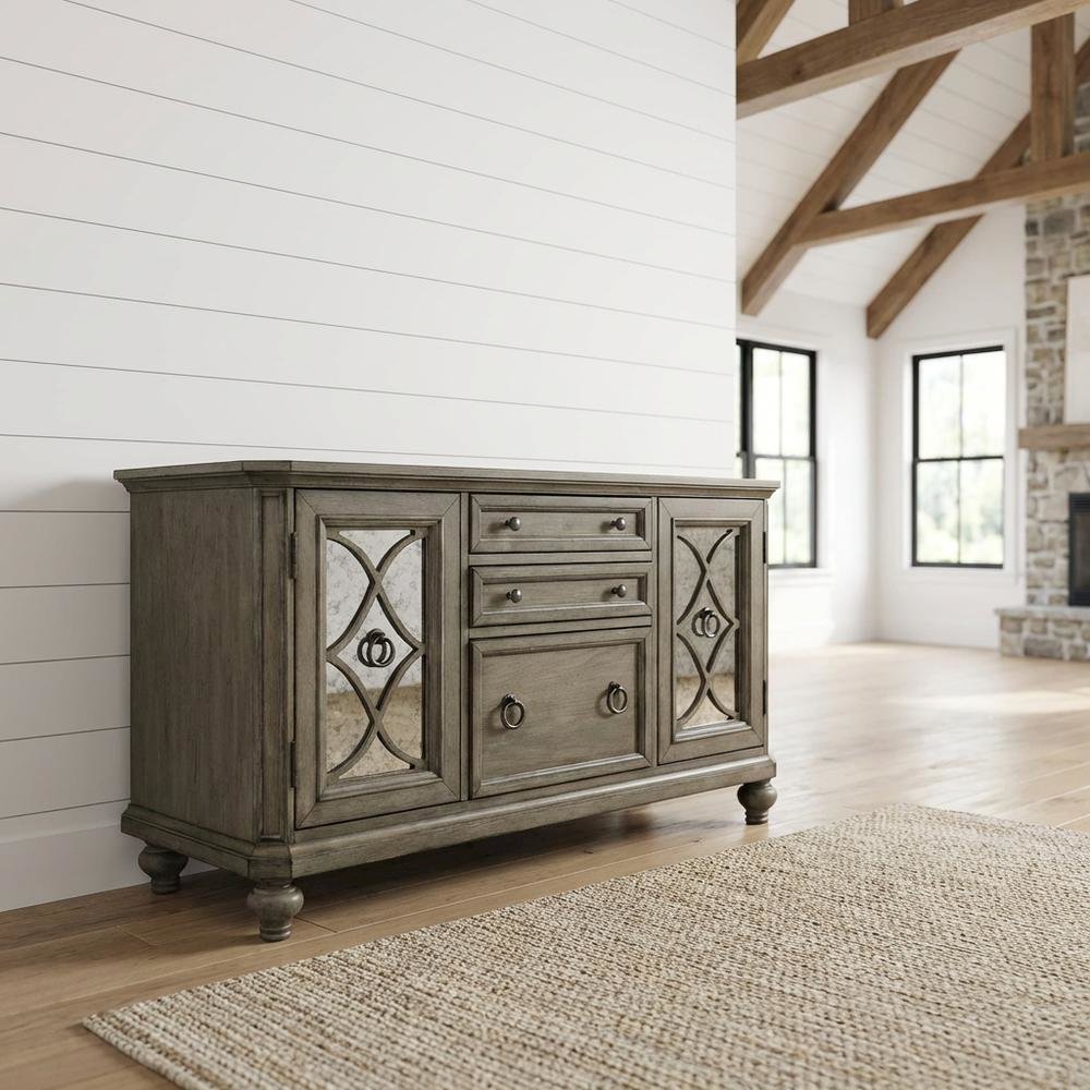 Rustic Credenza in Heathered Taupe with Storage and Wooden Finish