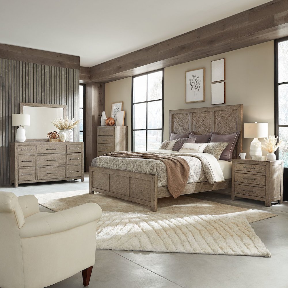 Skyview Lodge Skyview Lodge King Panel Bed, Dresser & Mirror - Cobblestone