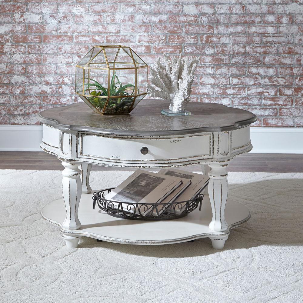 Magnolia Manor Round Cocktail Table in Antique White