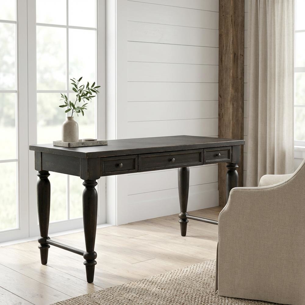 Vintage-Style Chalkboard Office Desk With Rubberwood And Oak Veneer Finish