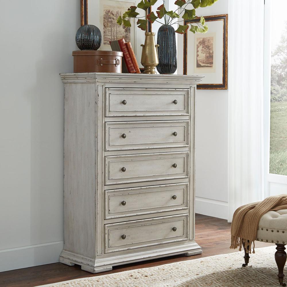 Big Valley 5 Drawer Chest in Whitestone w/ Heavy Distressing