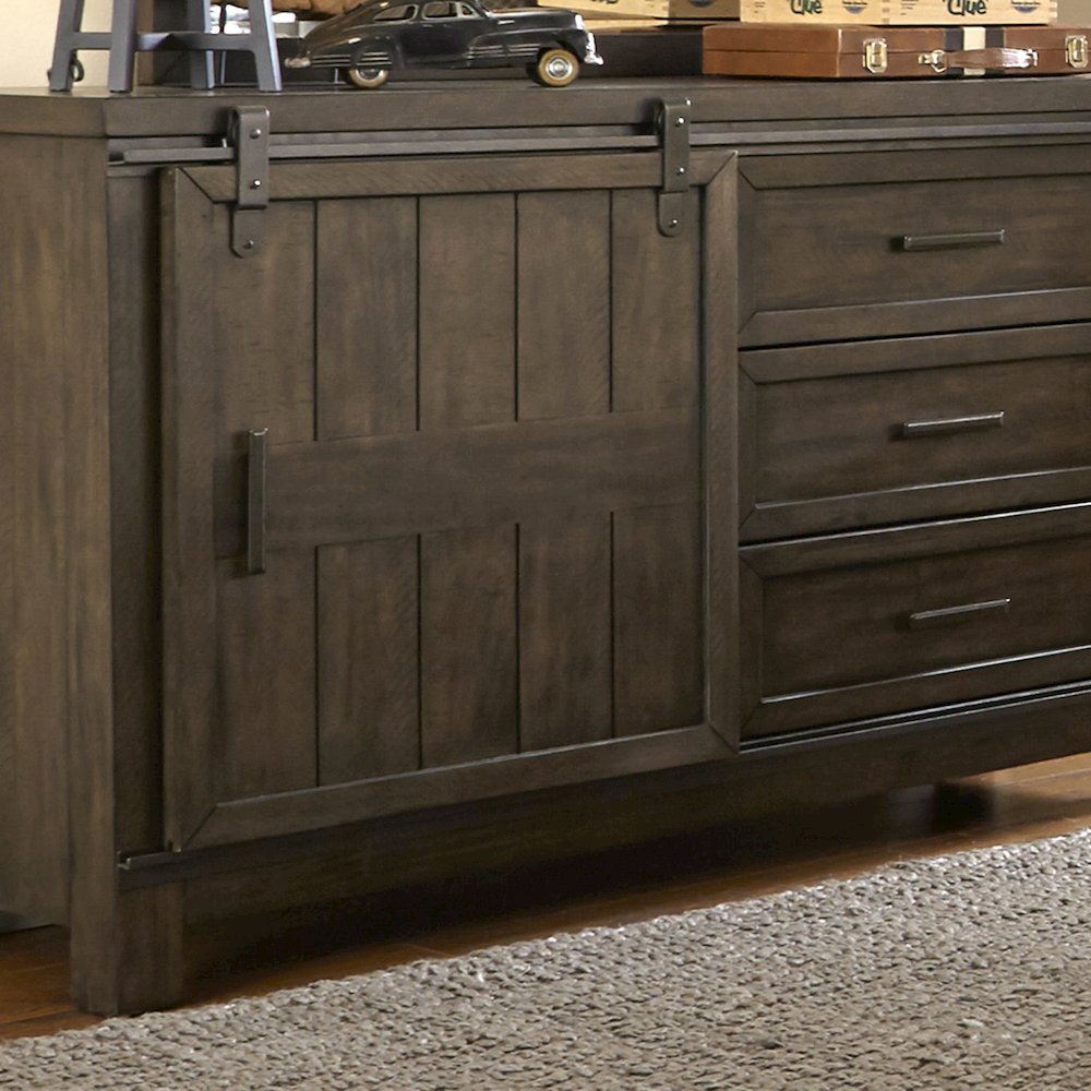 Twin Bookcase Bed, Dresser & Mirror in Rubberwood Solids and Mango Veneers