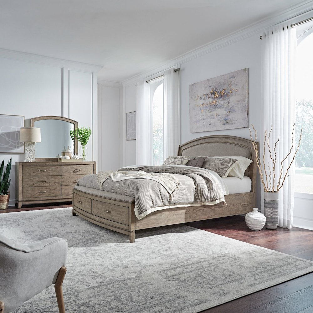 Avalon King Upholstered Storage Bed, Dresser & Mirror - Bedroom Furniture Sets