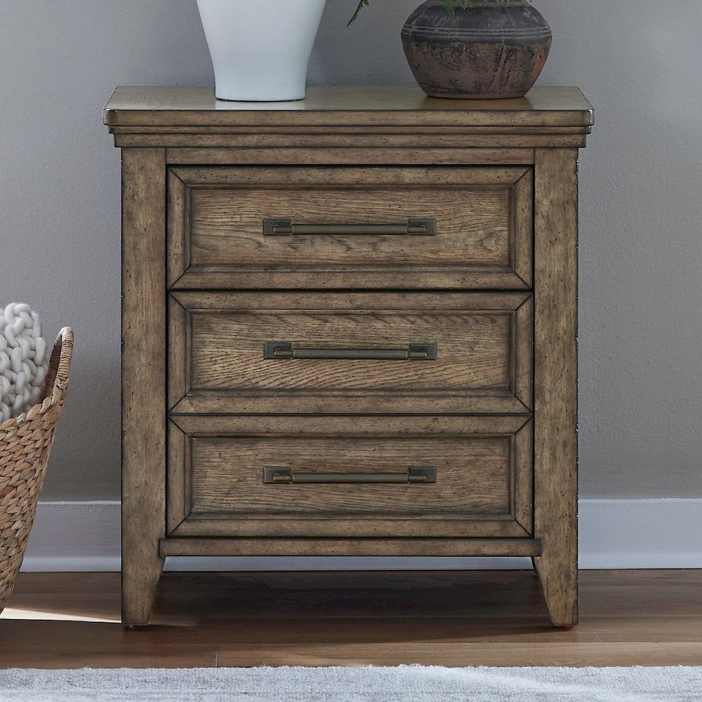 Bedroom Nightstand with AC USB Charging Station Station - Amber Brown Wood