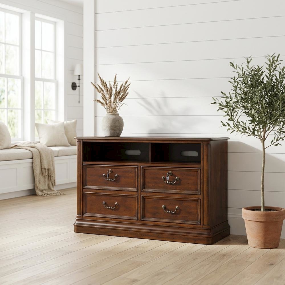 Cognac Executive Media Lateral File With Traditional Style