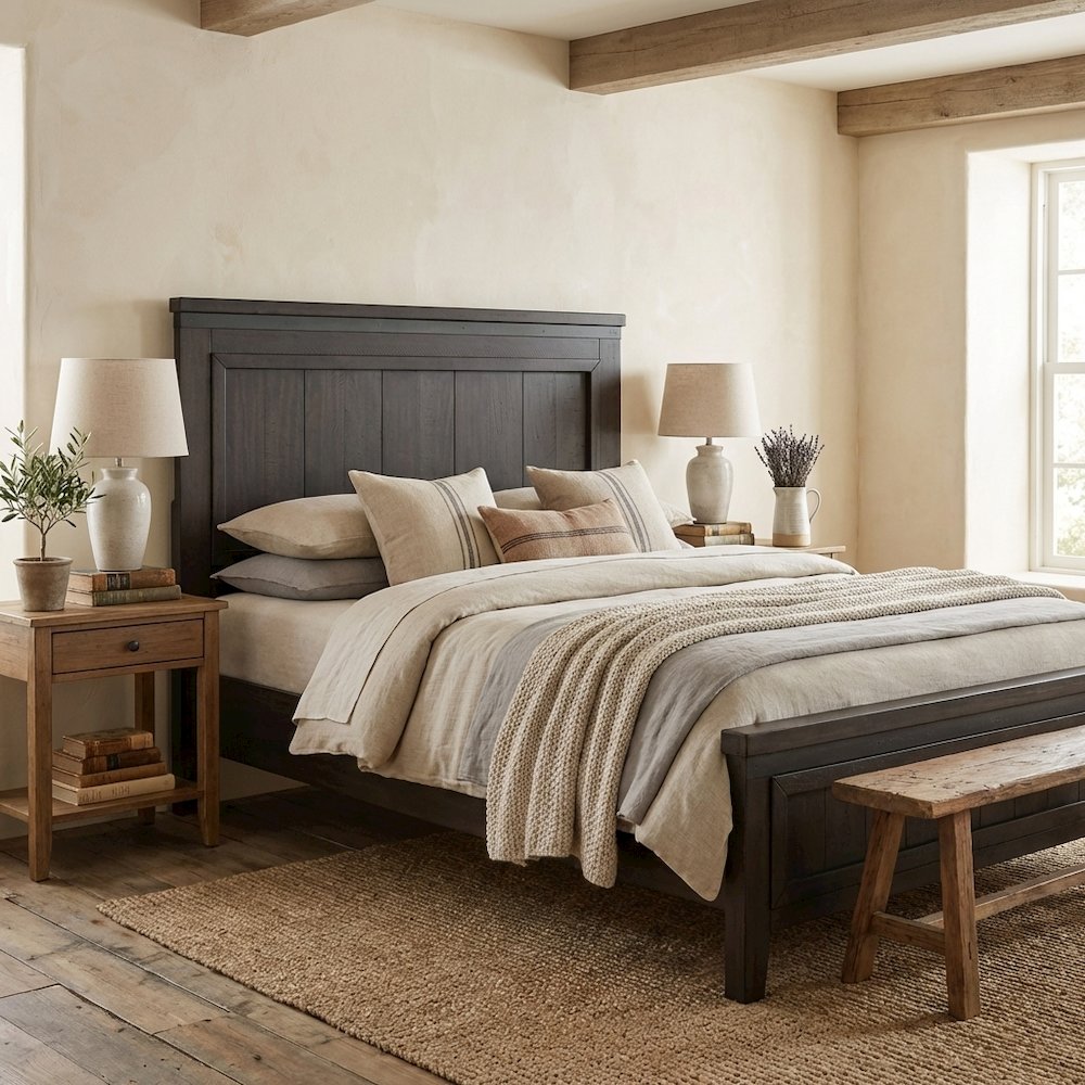 Rock Beaten Brown Headboard with Saw Cuts Rustic Solid and Manufactured Wood