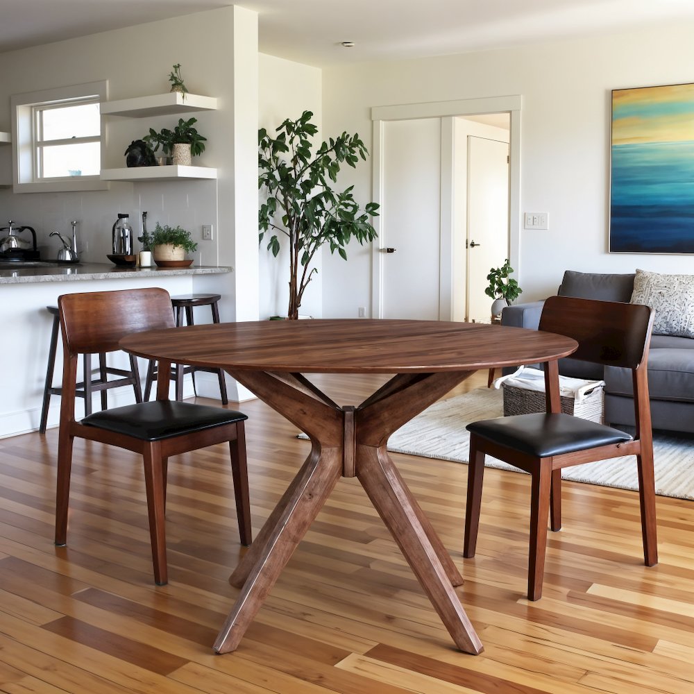 Brown Round Pedestal Dining Table – Elegant Dining Table for 4 Persons