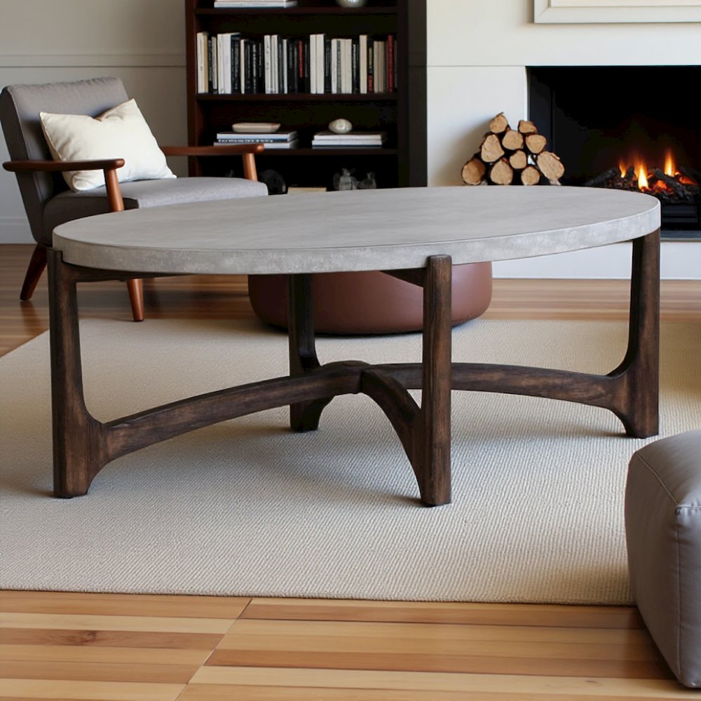 Brown Oval Coffee Table – Elegant Center Table for Living Room Spaces