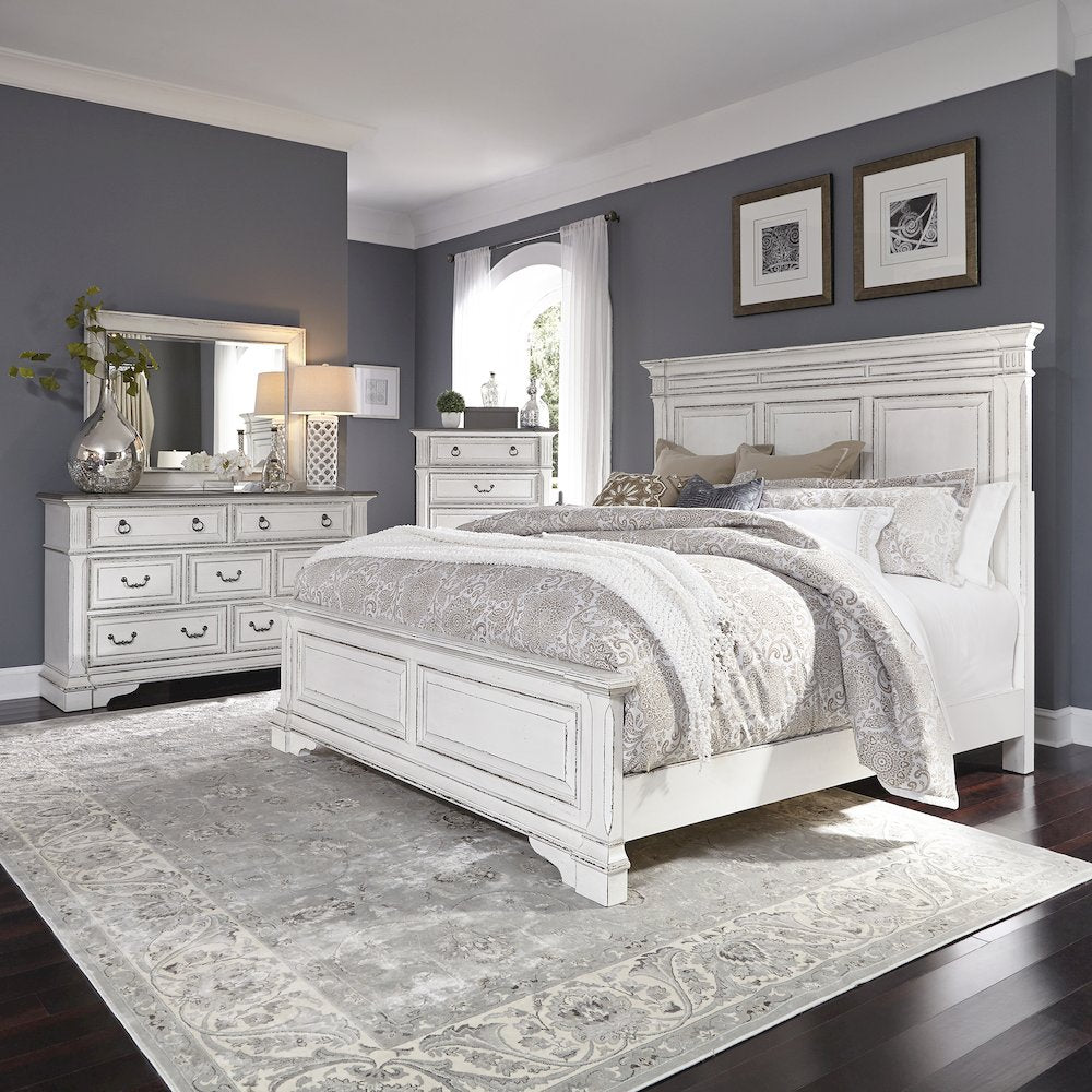 King California Panel Bed, Dresser & Mirror, Chest