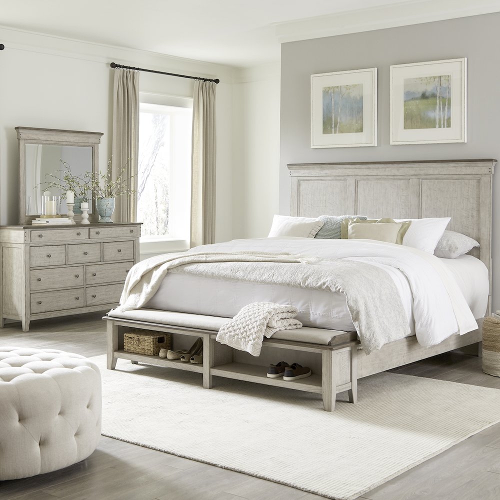 King Storage Bed, Dresser & Mirror in Poplar Solids w/ Pine & Alder Veneers