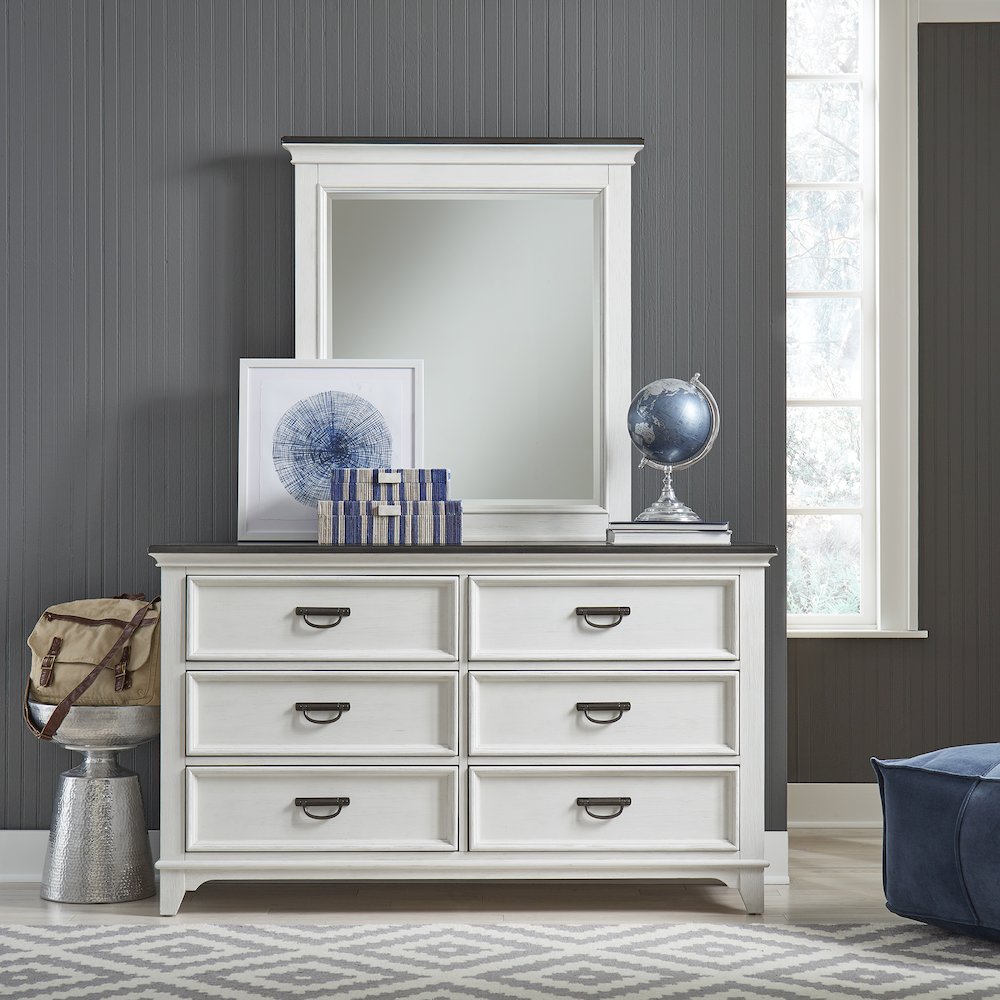 Dresser & Mirror in Poplar & Rubberwood Solids w/ Cathedral White Oak Tops