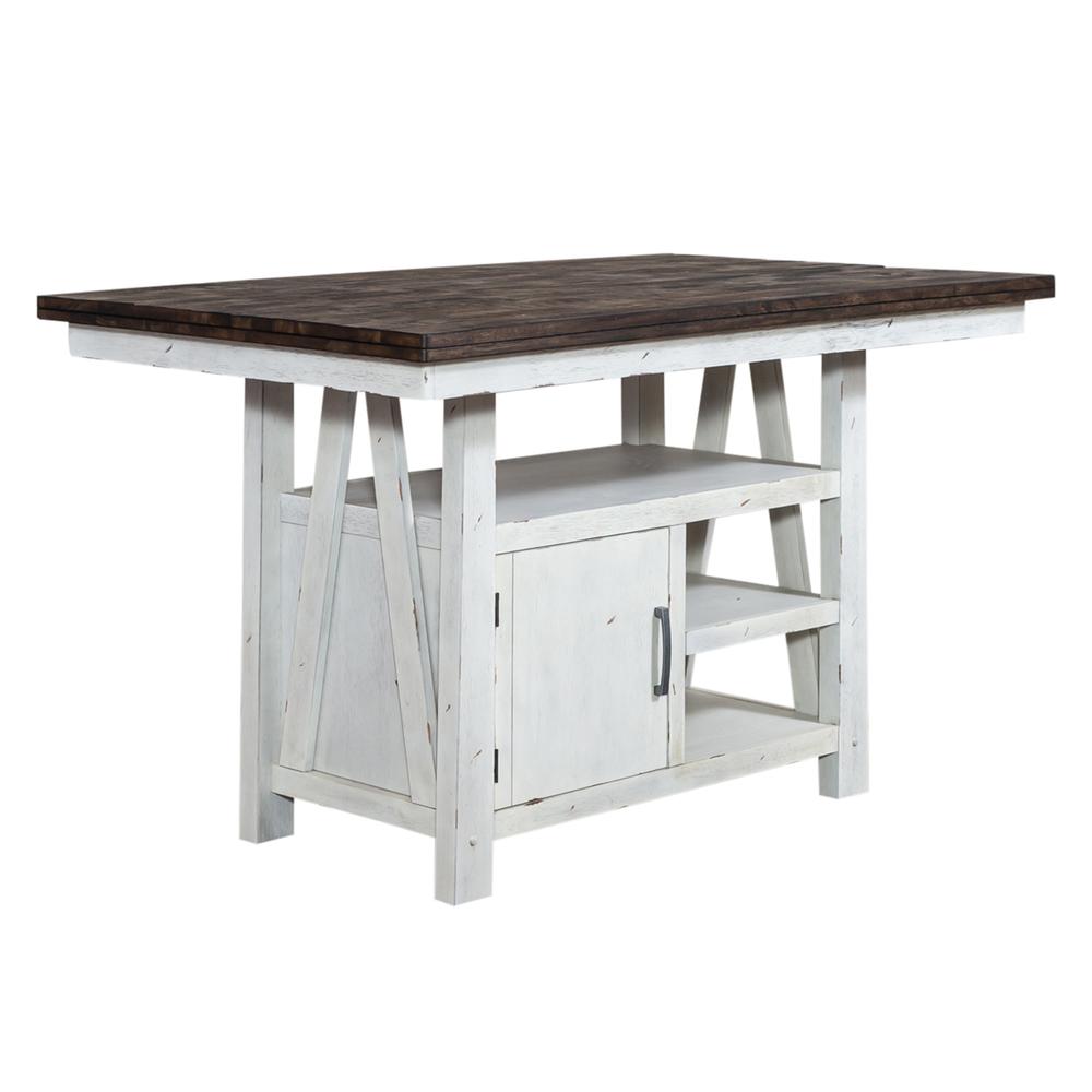Farmhouse 5 Piece Gathering Table Set in Two Tone White w/ Wood Tone Top