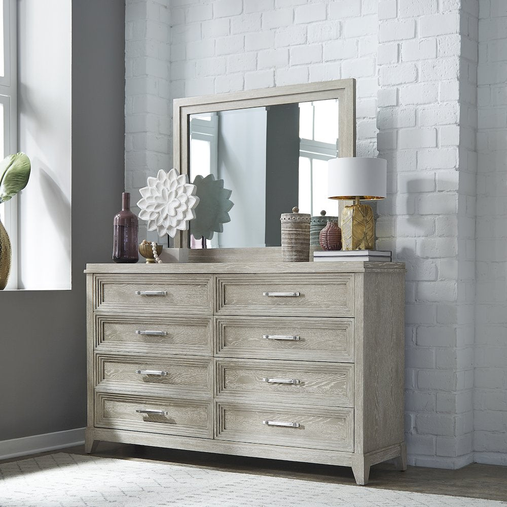 Dresser & Mirror in Rubberwood Solids w/ Split Heart Oak Veneers