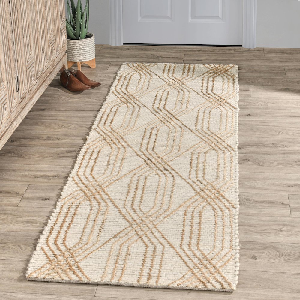 Tustin 2.6'x8' Indoor Jute Blend Handwoven Geometric Ivory Area Rug Runner