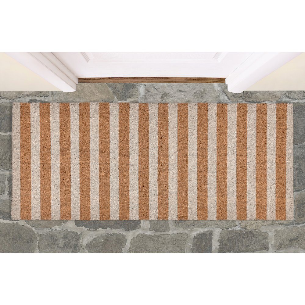 Striped 24"x57" Doormat Choir Front and PVC Backing Ivory and Natural
