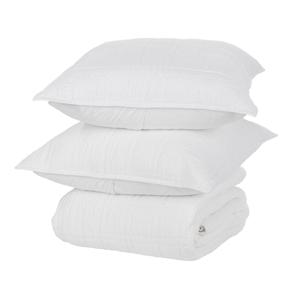 Carly 3-Piece Cotton Fabric Quilt Bedding Set in White, Queen