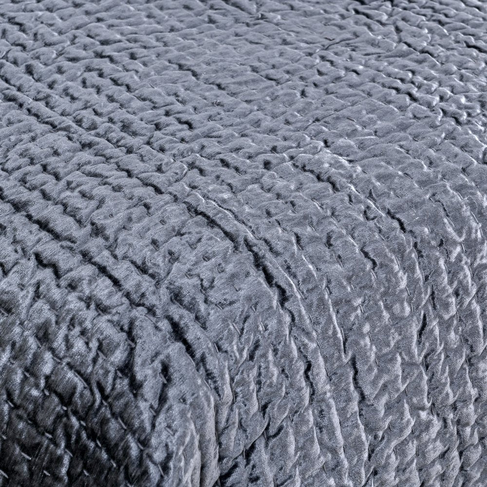 Dimitry 100% Rayon Velvet Sea Fog Blue Queen Quilt by Kosas Home